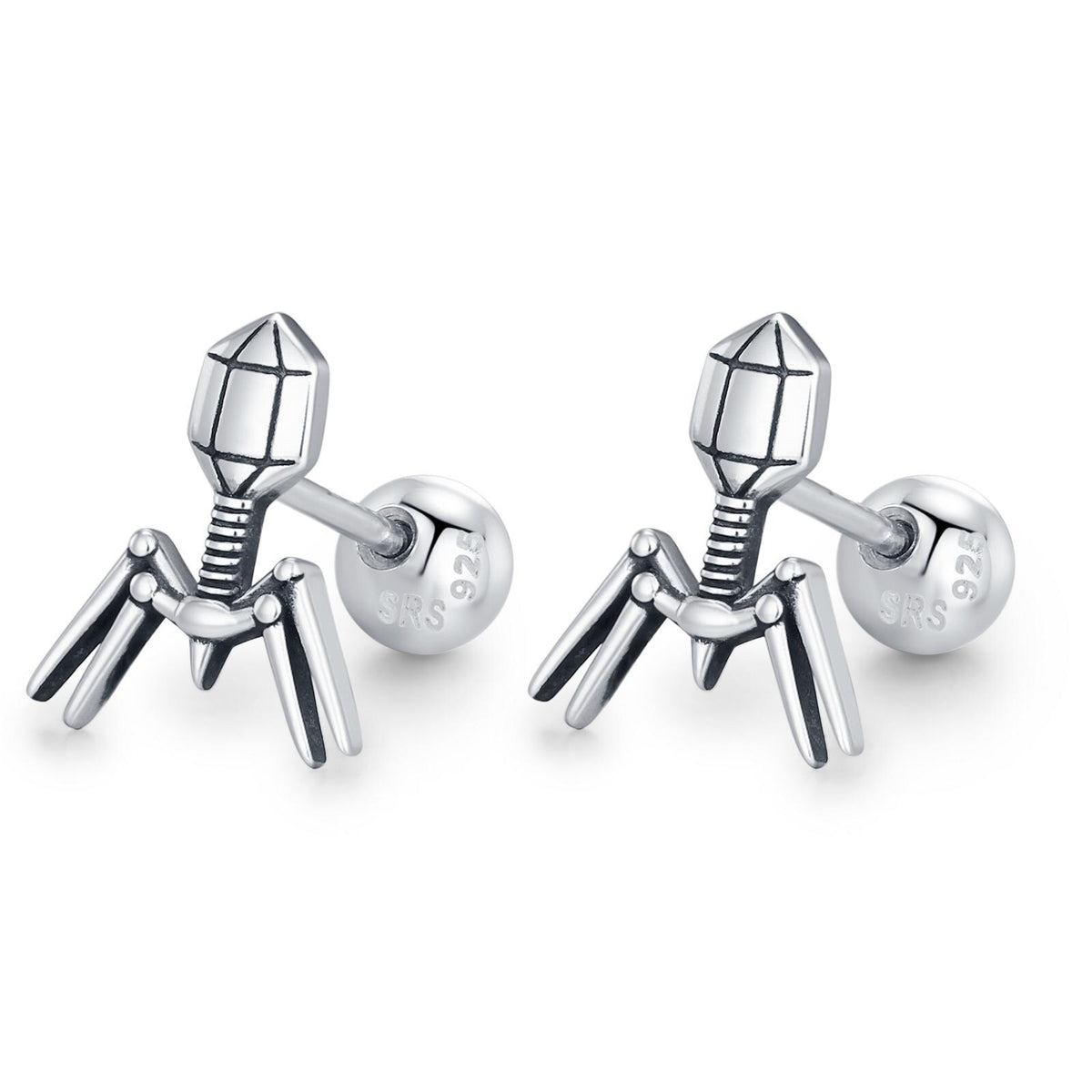 Sterling Silver Bacteriophage 18G Screw Back Earrings