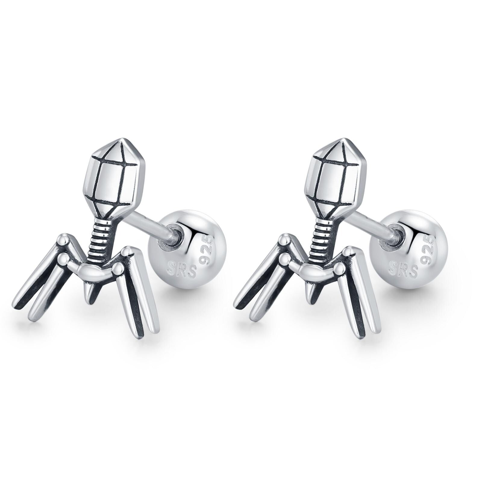 Sterling Silver Bacteriophage 18G Screw Back Earrings