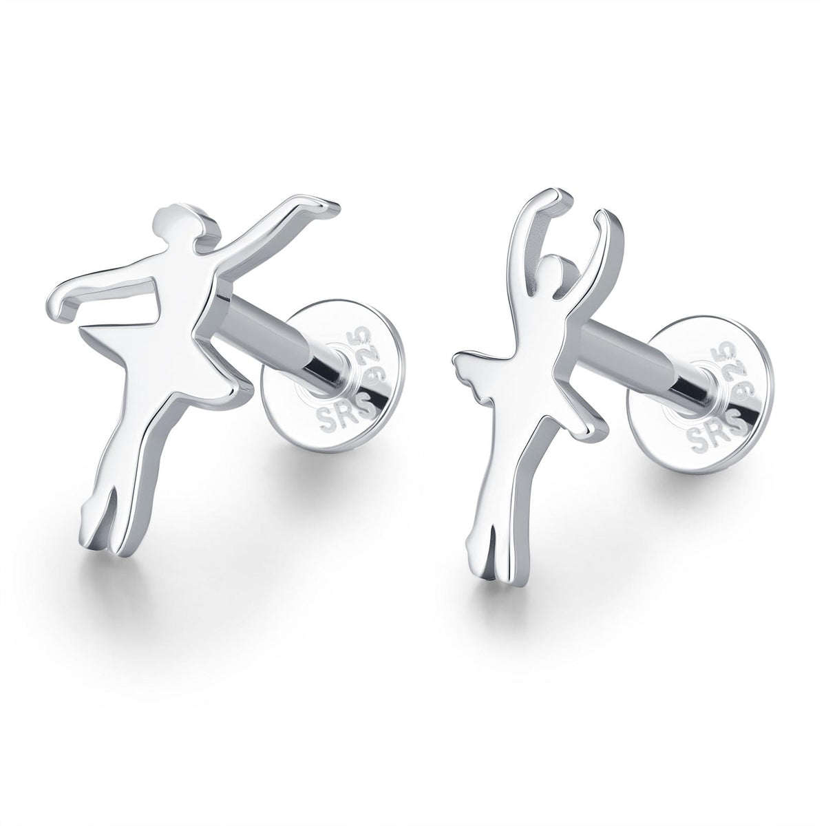 Sterling Silver Mismatched Ballerina 16G Flat Back Earrings