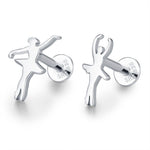 Sterling Silver Mismatched Ballerina 16G Flat Back Earrings