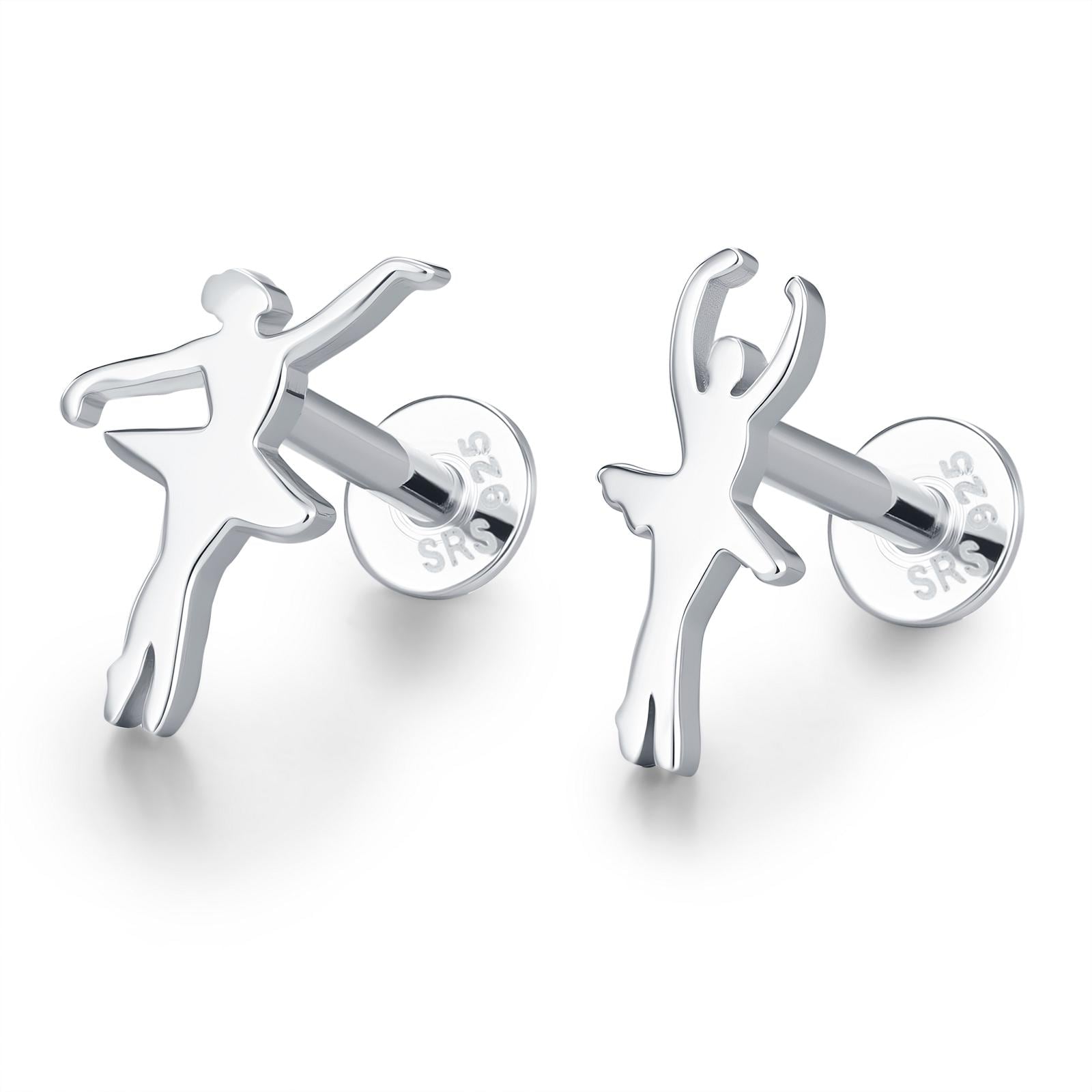 Sterling Silver Mismatched Ballerina 16G Flat Back Earrings