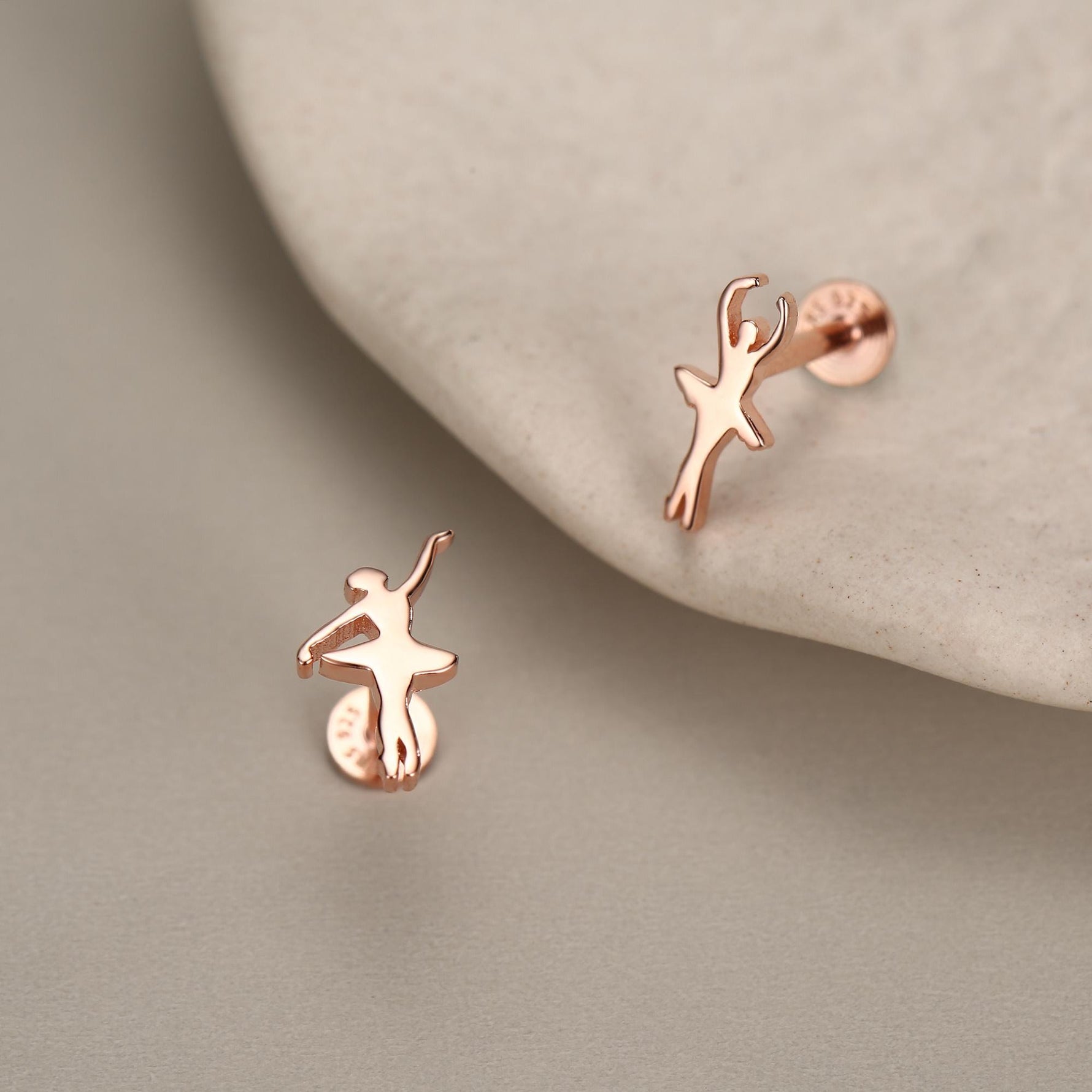 Sterling Silver Mismatched Ballerina 16G Flat Back Earrings
