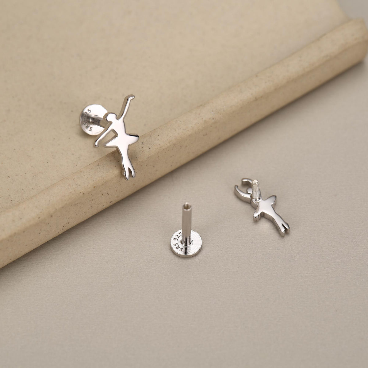 Sterling Silver Mismatched Ballerina 16G Flat Back Earrings
