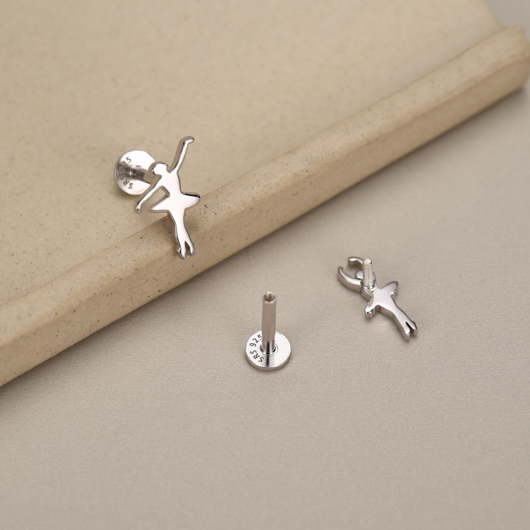 Sterling Silver Mismatched Ballerina 16G Flat Back Earrings
