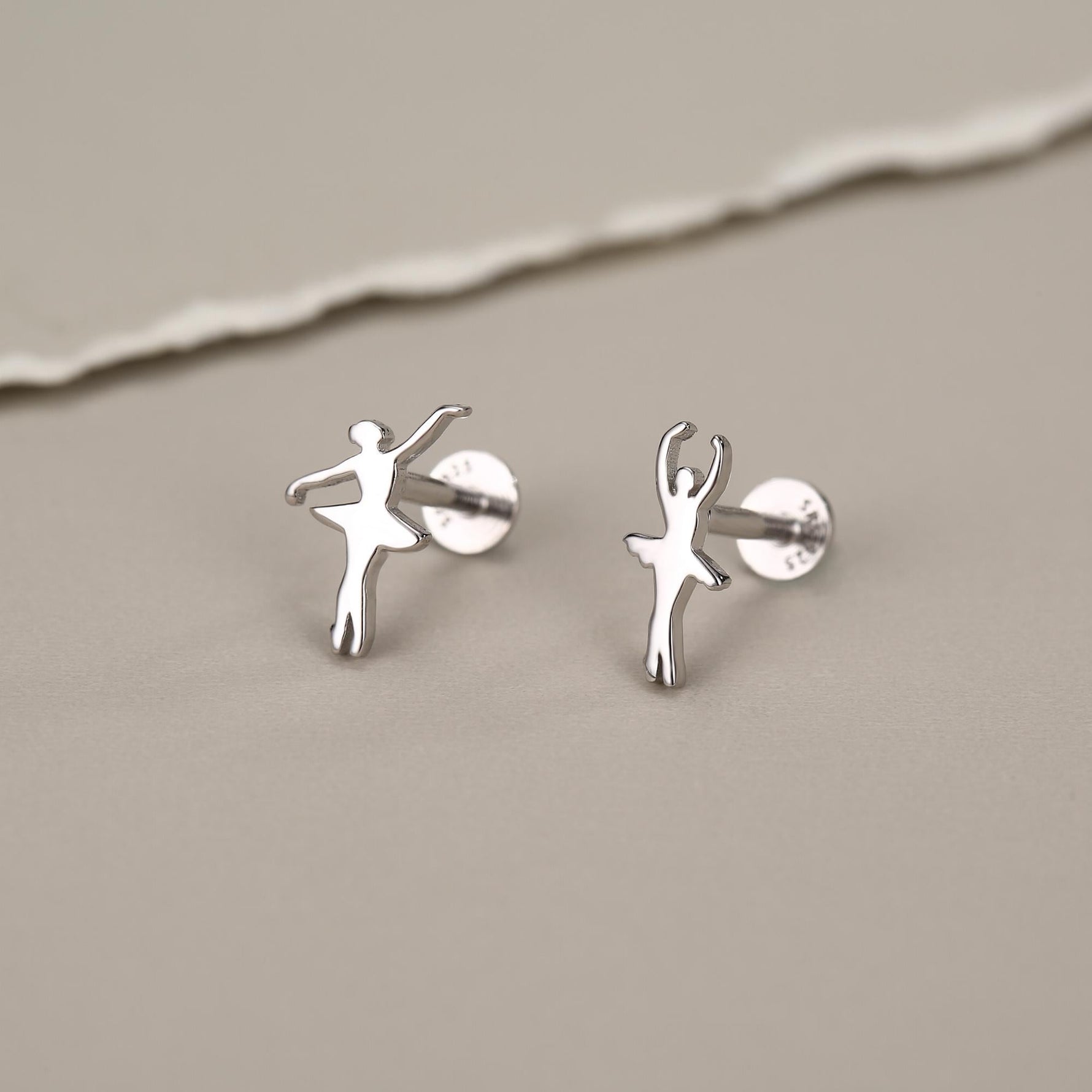 Sterling Silver Mismatched Ballerina 16G Flat Back Earrings