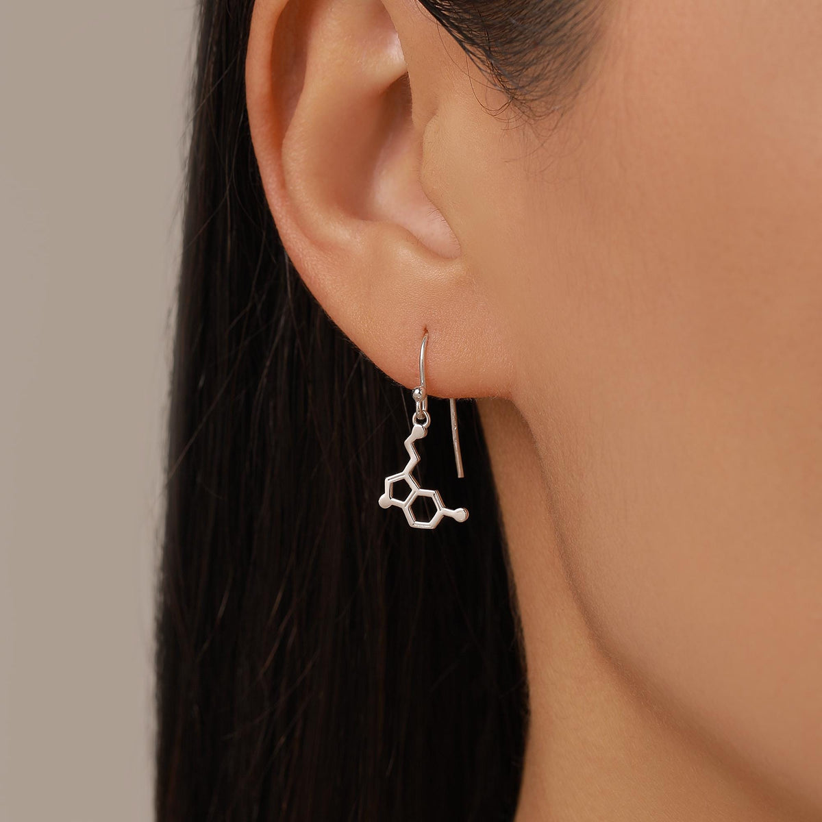 Sterling Silver Mismatched Serotonin and Dopamine Molecule Drop Earrings