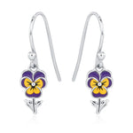 Sterling Silver Enamel Pansy Drop Earrings