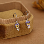 Sterling Silver Enamel Pansy Drop Earrings