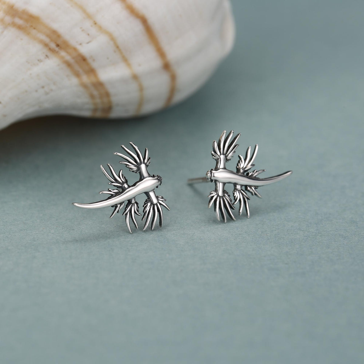 Sterling Silver Blue Dragon Sea Slug Stud Earrings