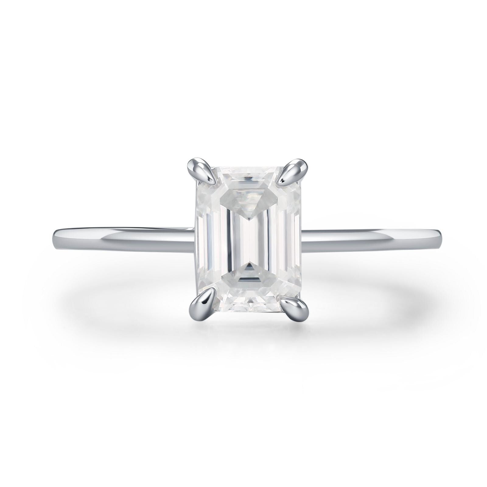 1 Carat Emerald Cut Moissanite Engagement Ring