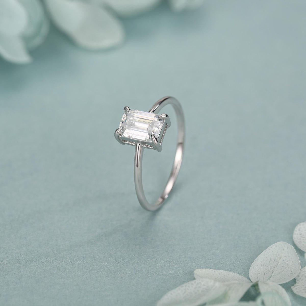 1 Carat Emerald Cut Moissanite Engagement Ring