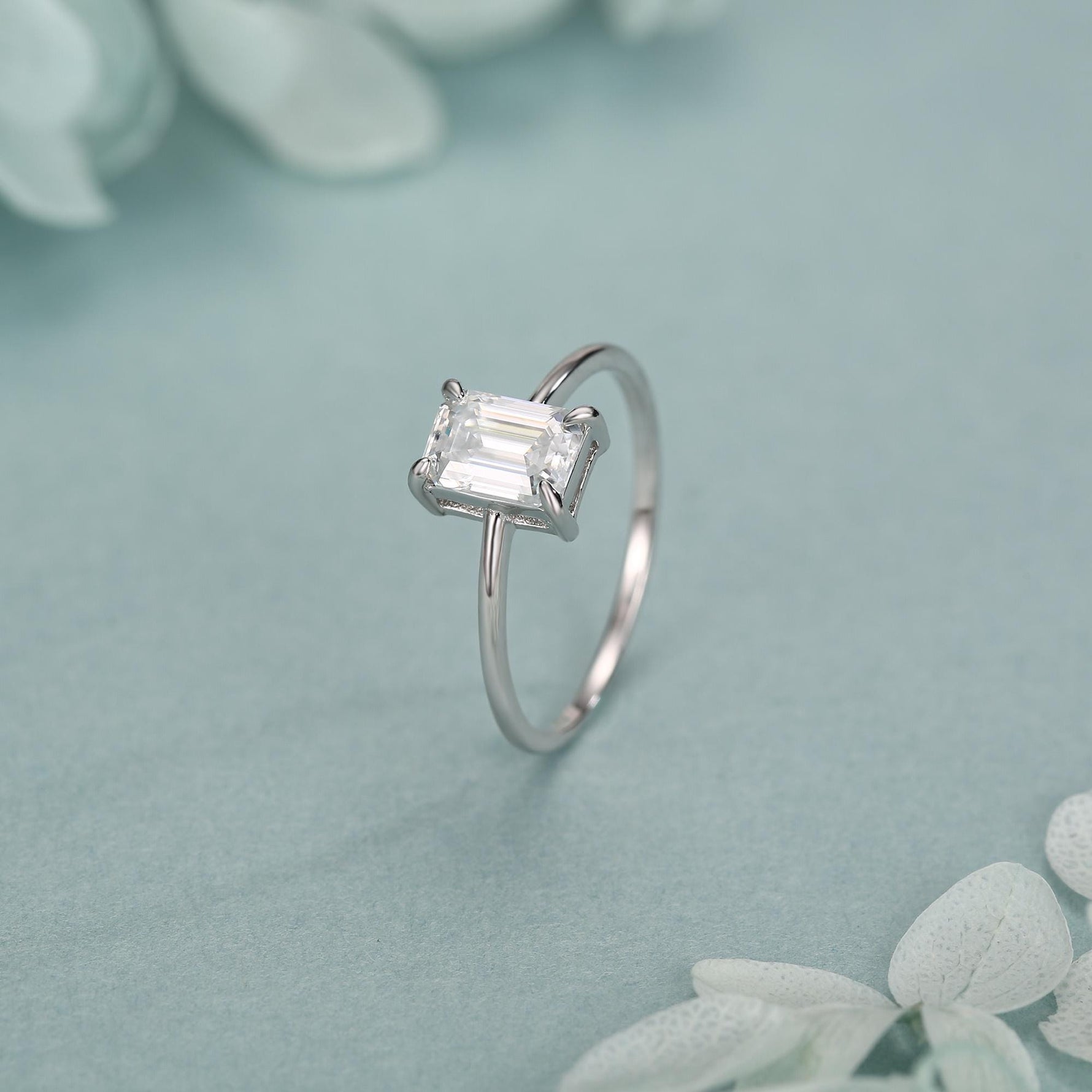 1 Carat Emerald Cut Moissanite Engagement Ring