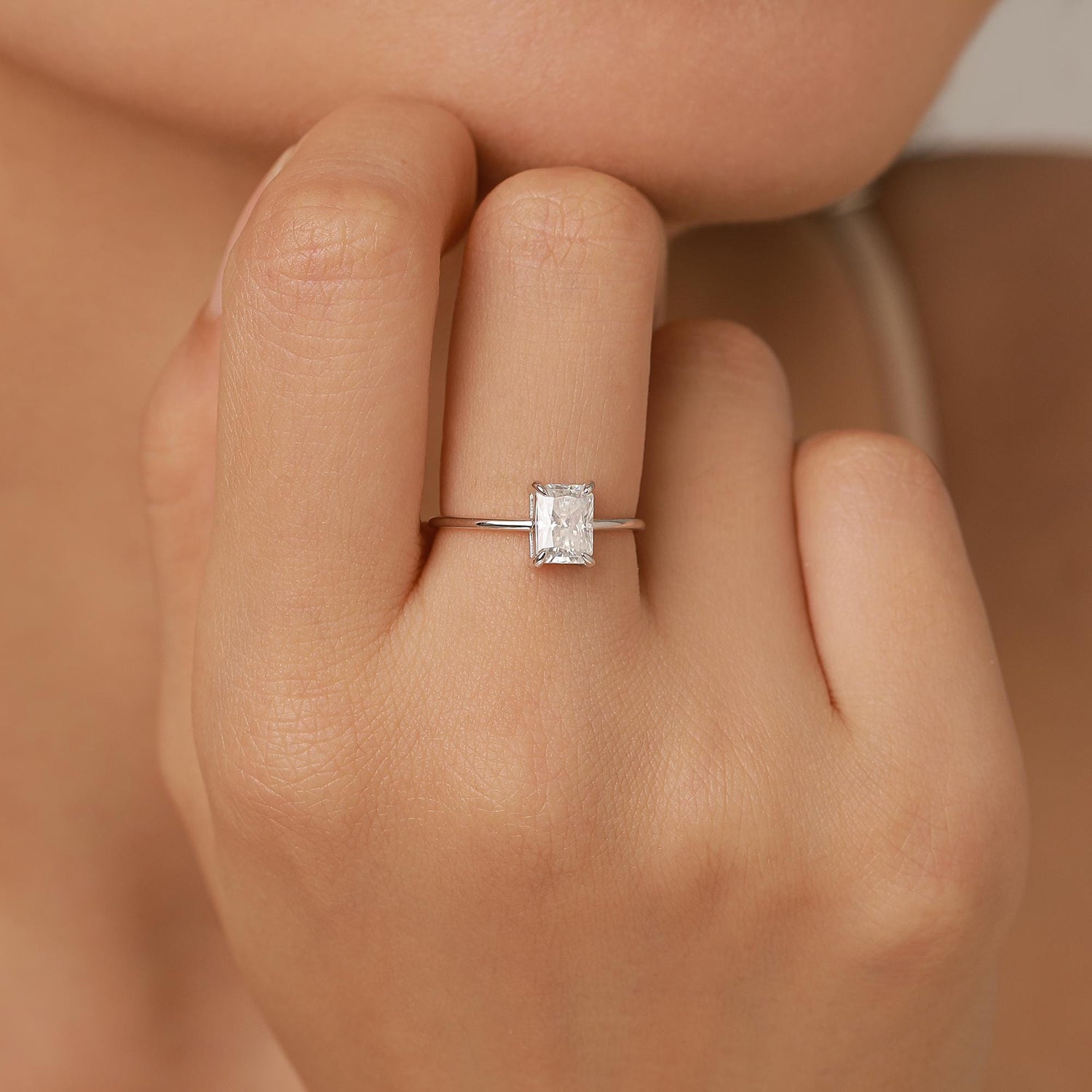 1 Carat Radiant Cut Moissanite Engagement Ring