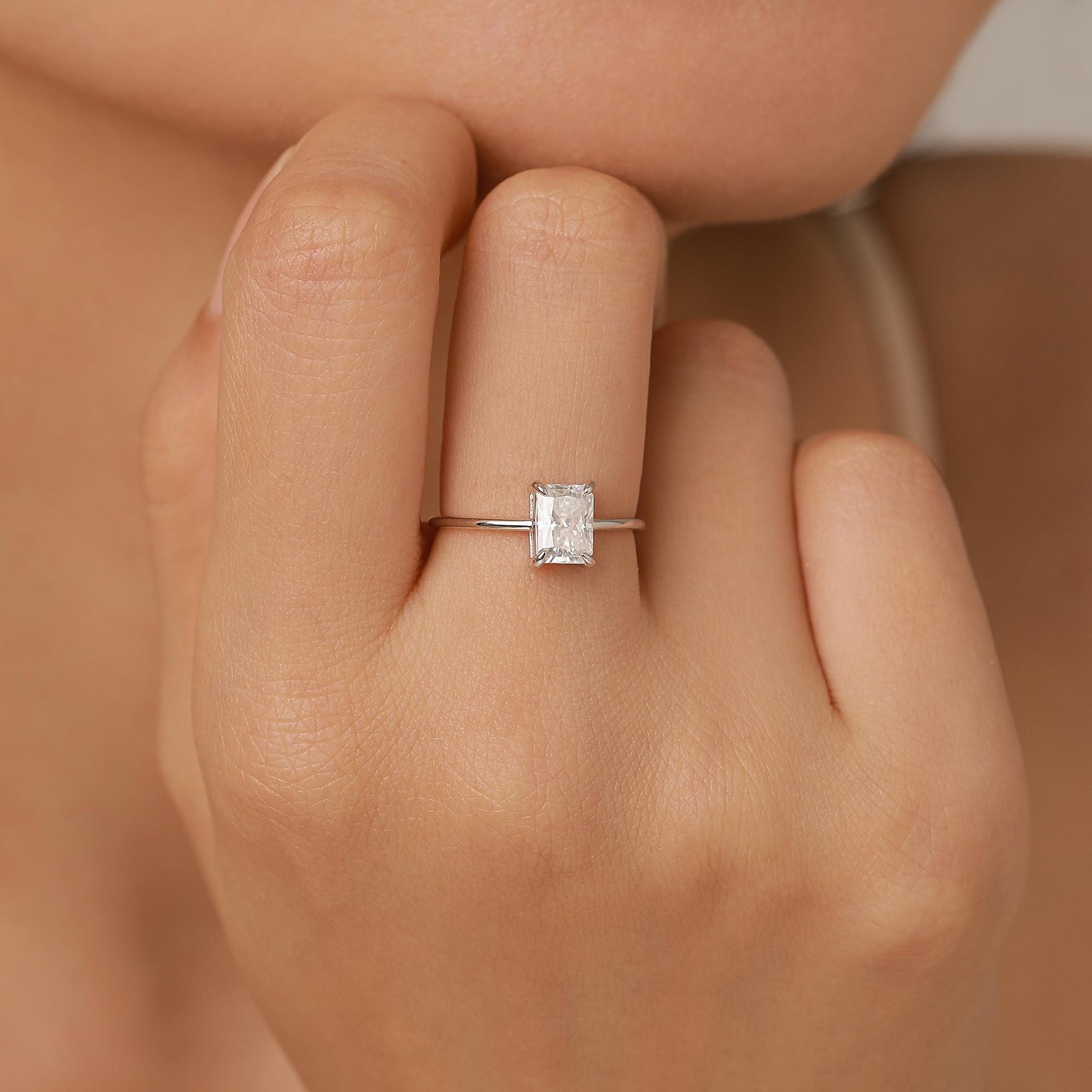1 Carat Radiant Cut Moissanite Engagement Ring
