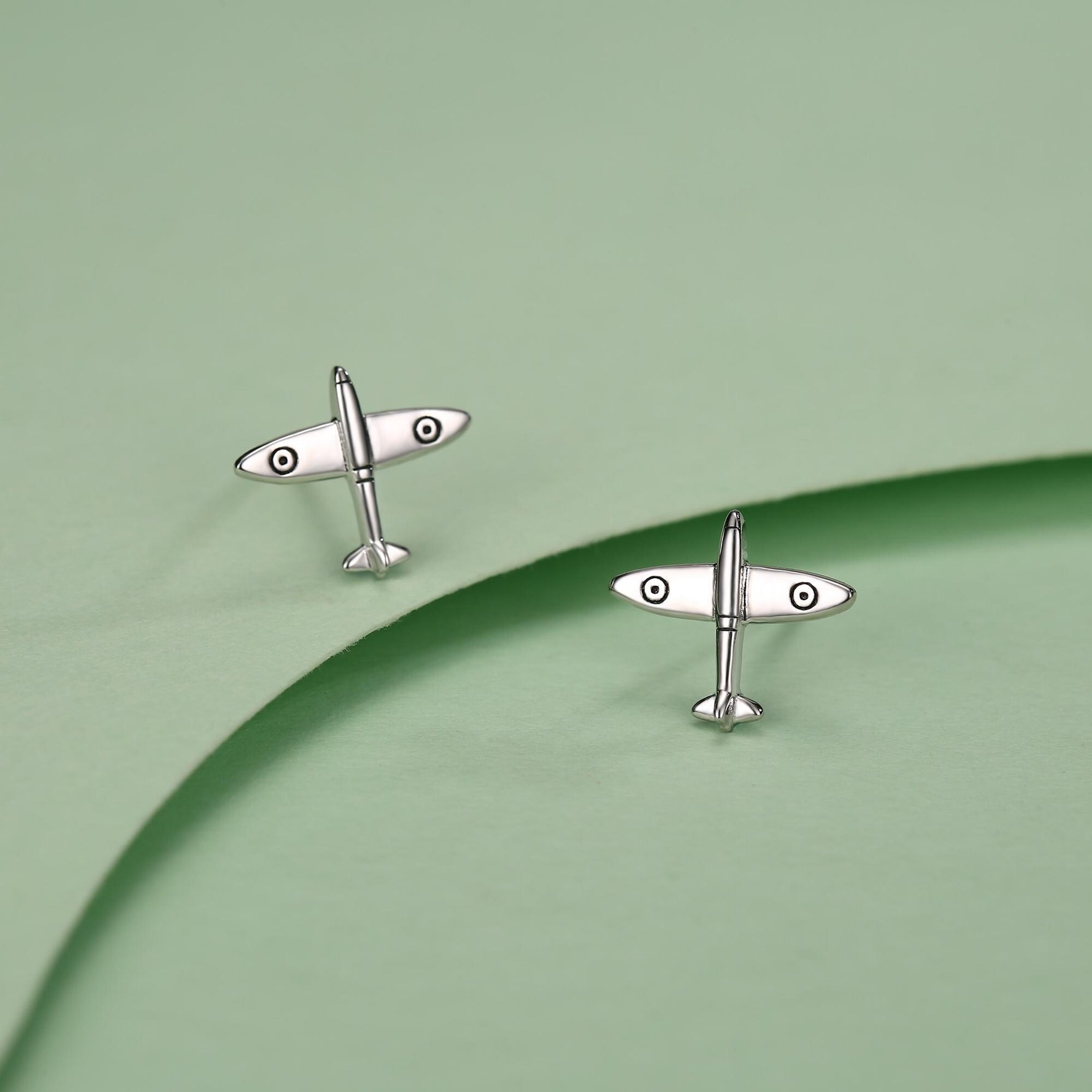 Sterling Silver Spitfire Plane Stud Earrings