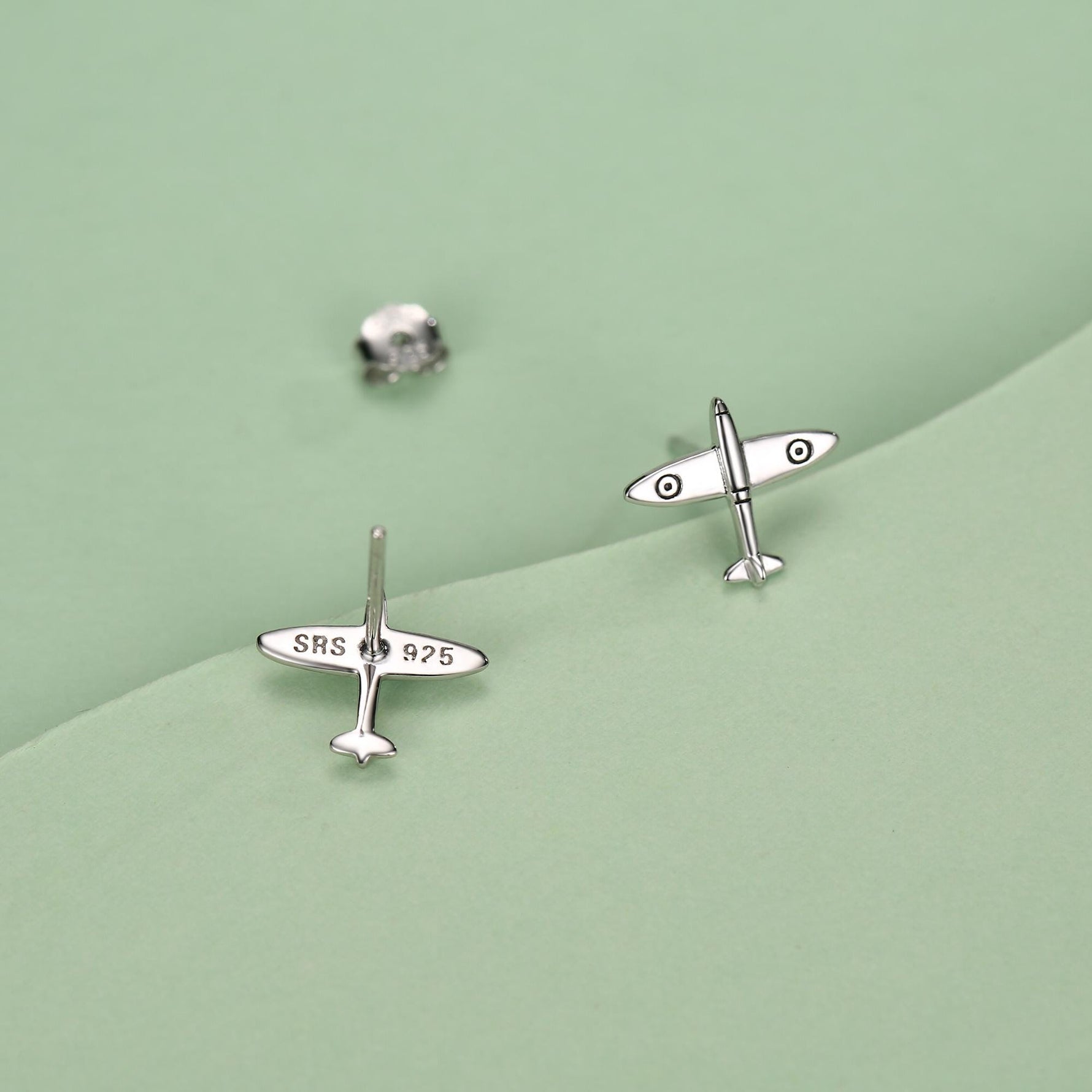 Sterling Silver Spitfire Plane Stud Earrings
