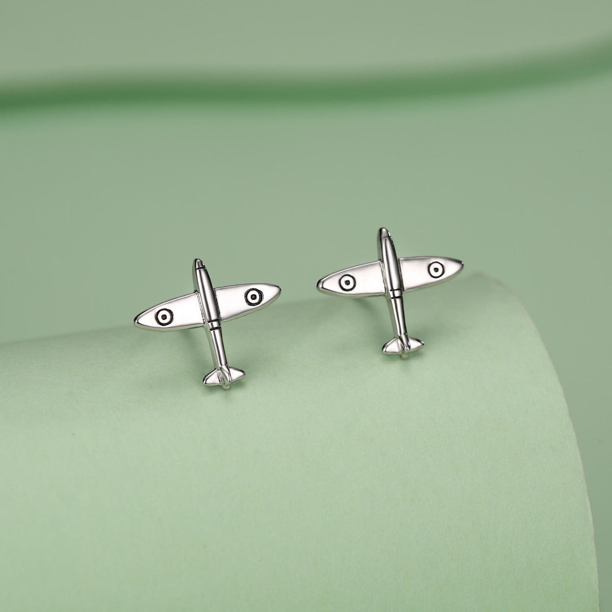 Sterling Silver Spitfire Plane Stud Earrings