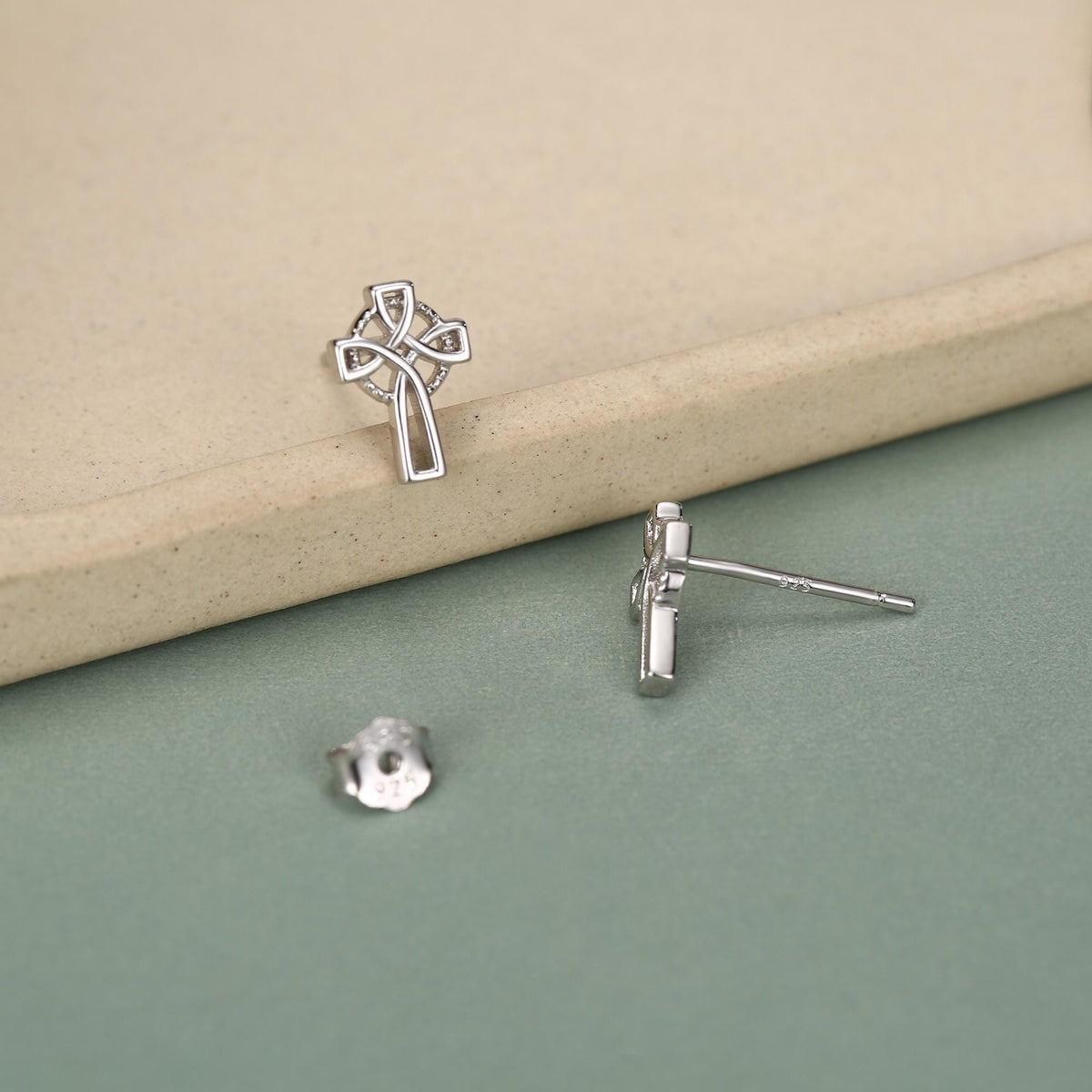 Sterling Silver Celtic Cross Stud Earrings