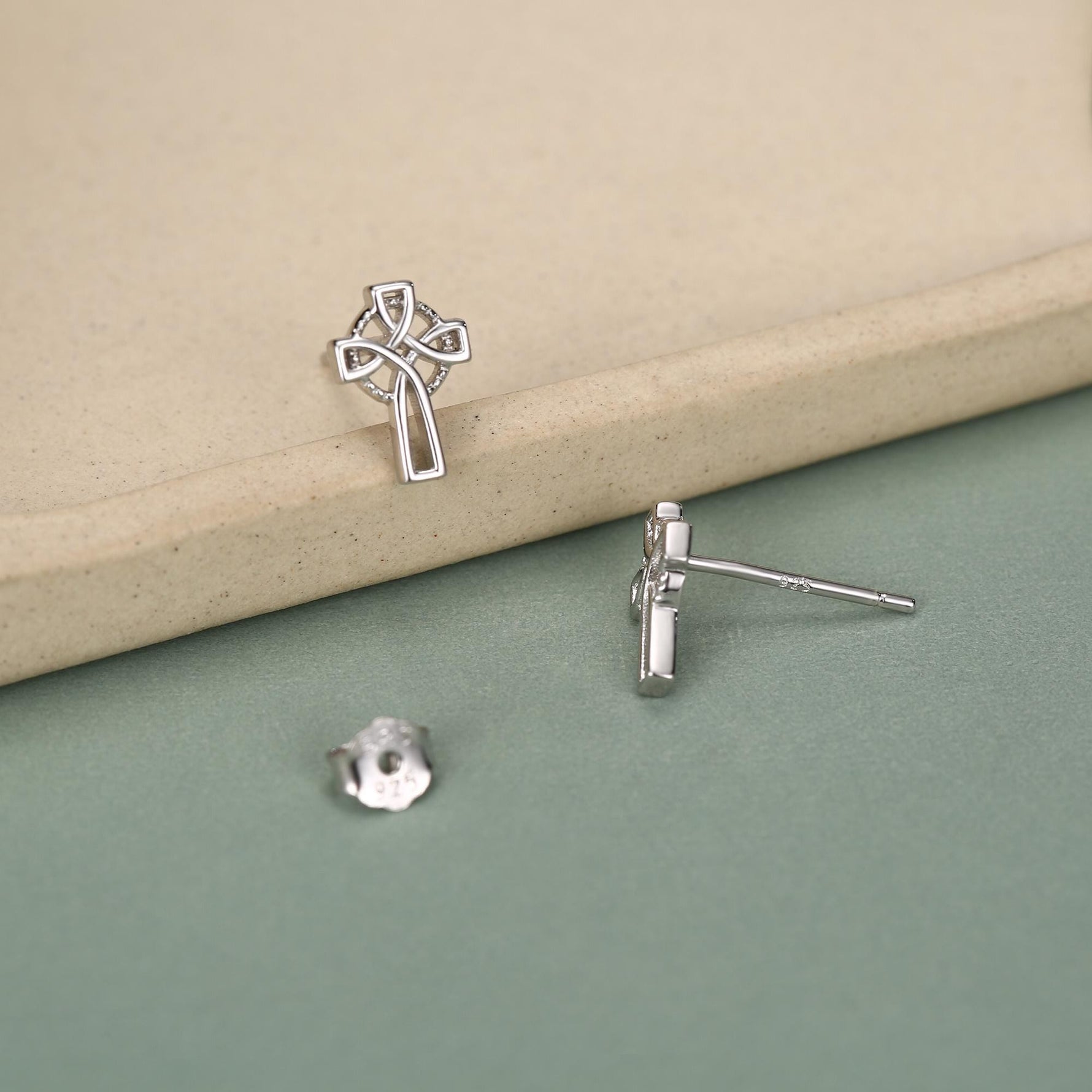 Sterling Silver Celtic Cross Stud Earrings