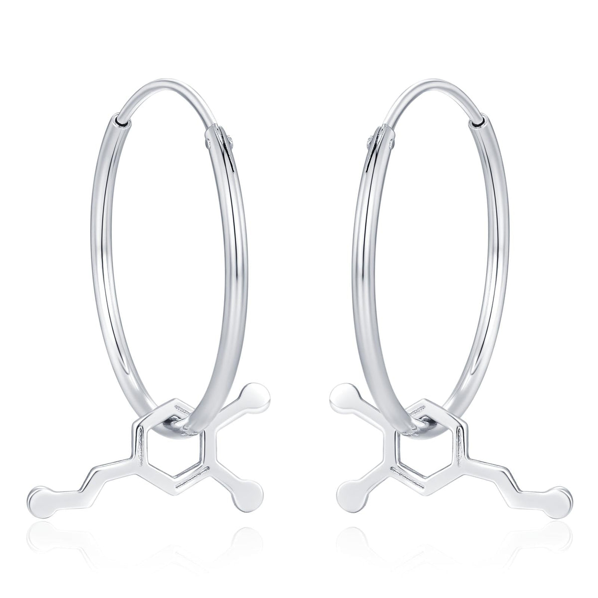 Sterling Silver Dopamine Molecule Hoop Earrings
