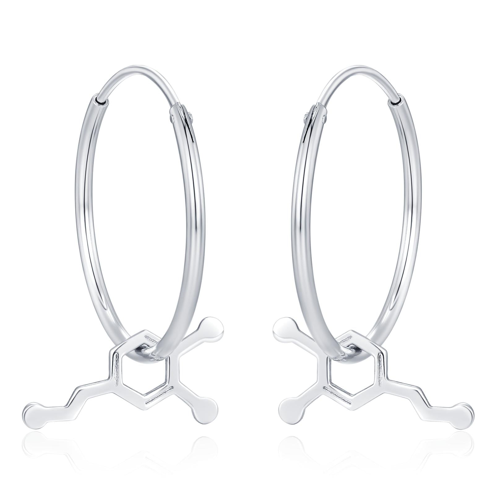 Sterling Silver Dopamine Molecule Hoop Earrings