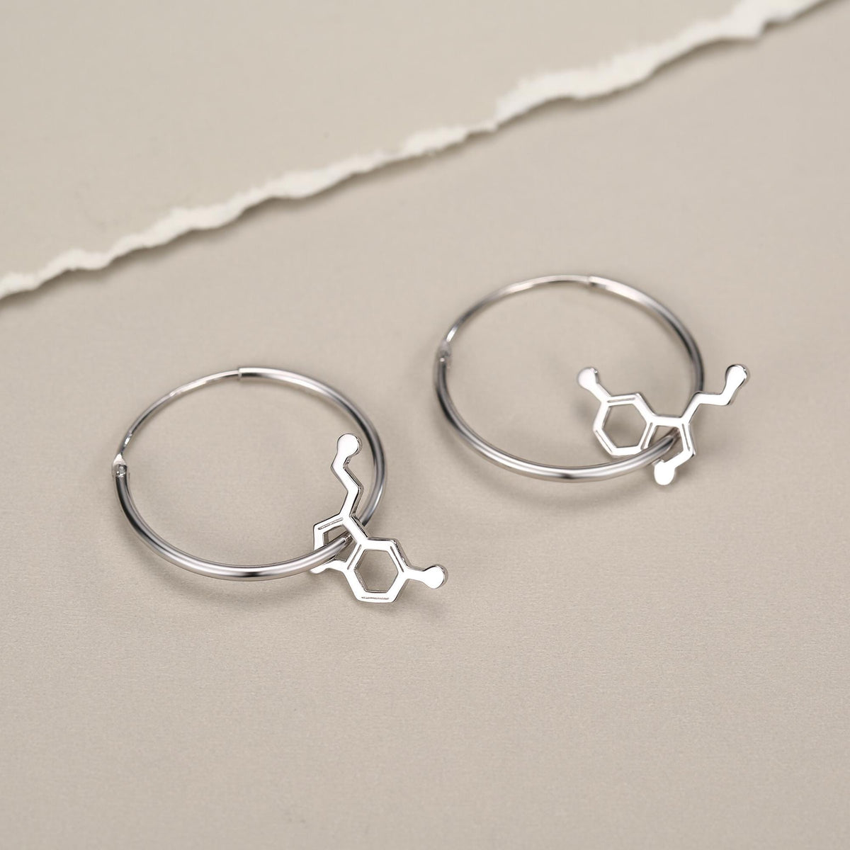 Sterling Silver Serotonin Molecule Hoop Earrings
