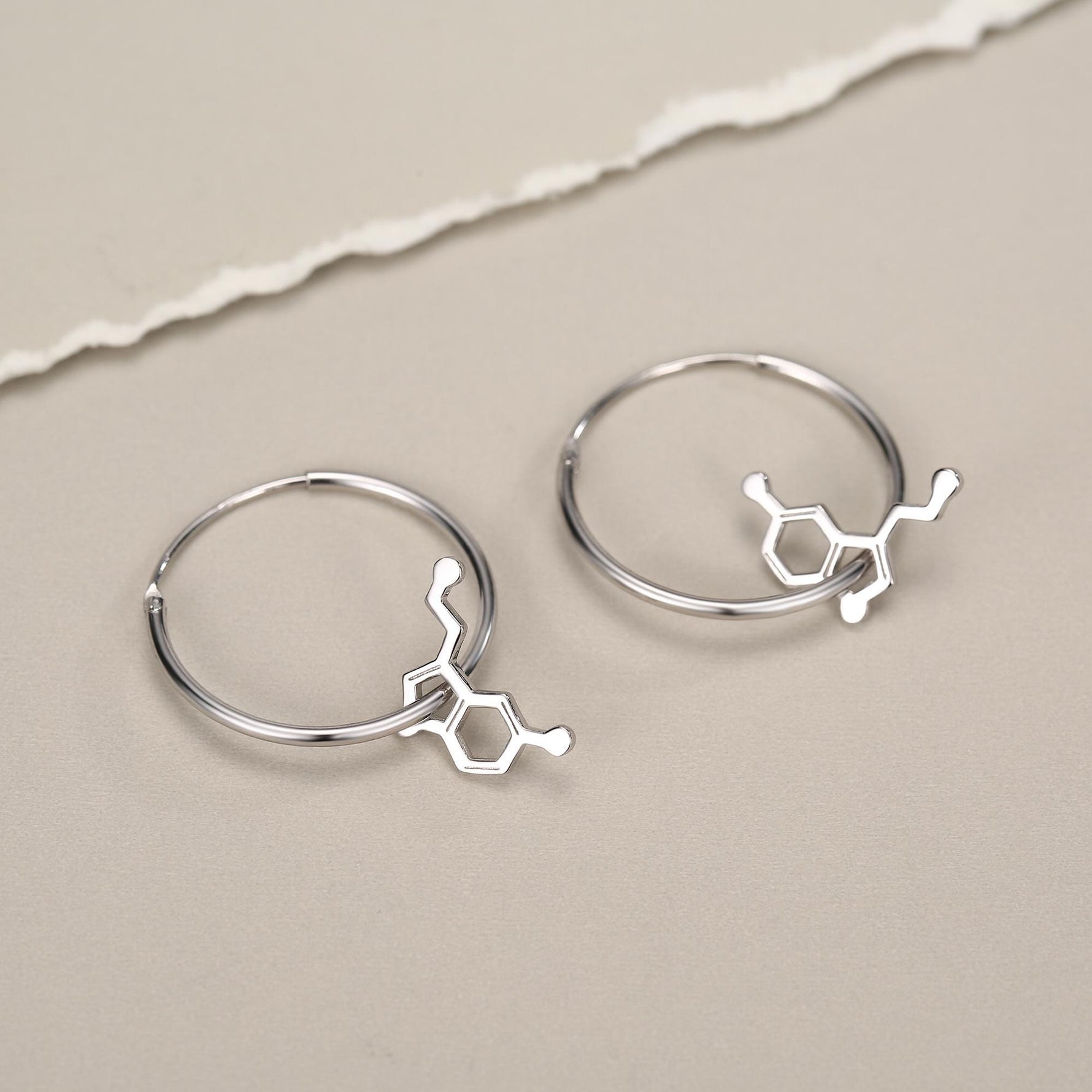 Sterling Silver Serotonin Molecule Hoop Earrings
