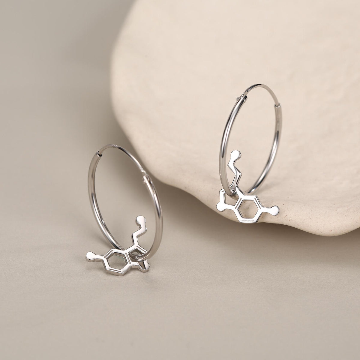 Sterling Silver Serotonin Molecule Hoop Earrings