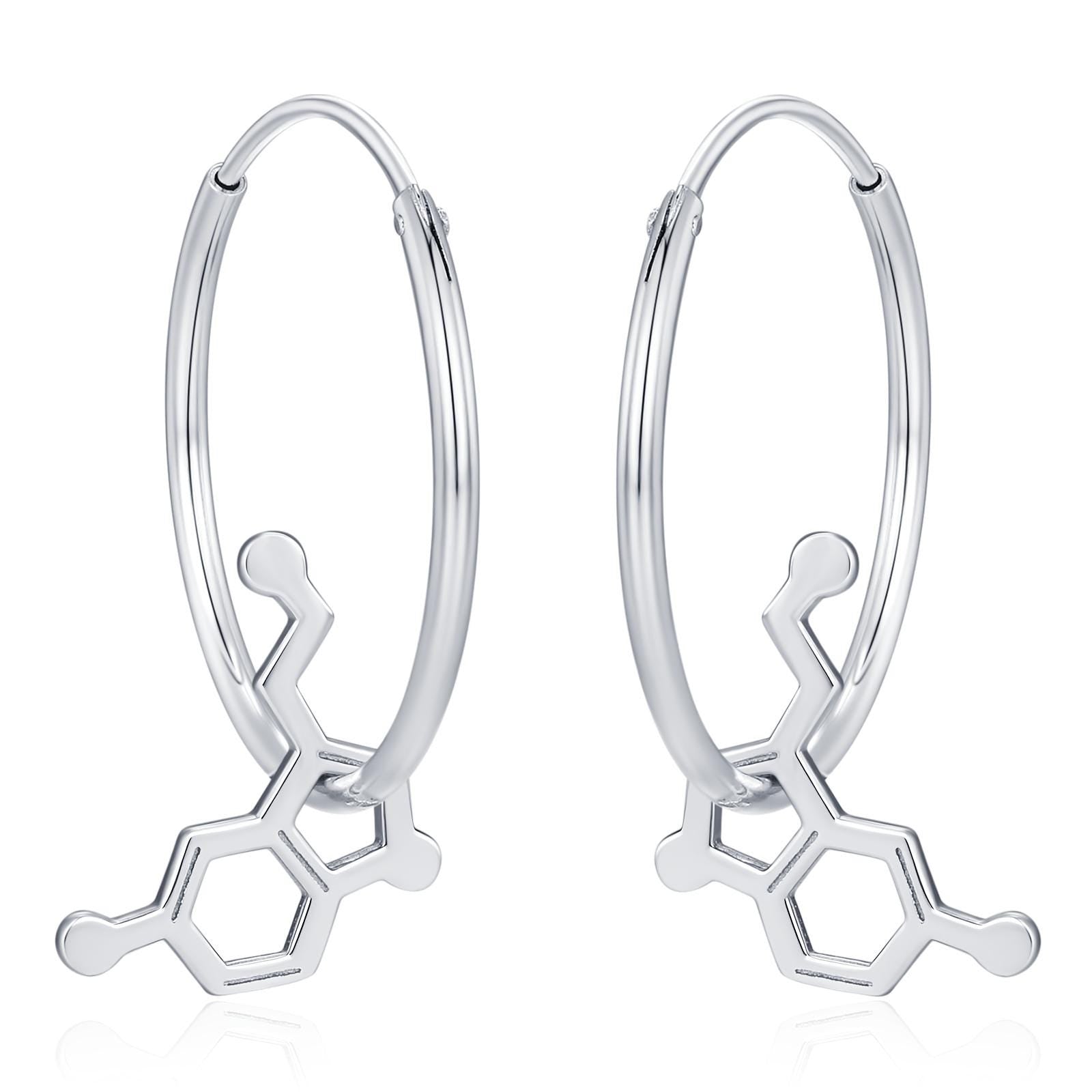 Sterling Silver Serotonin Molecule Hoop Earrings