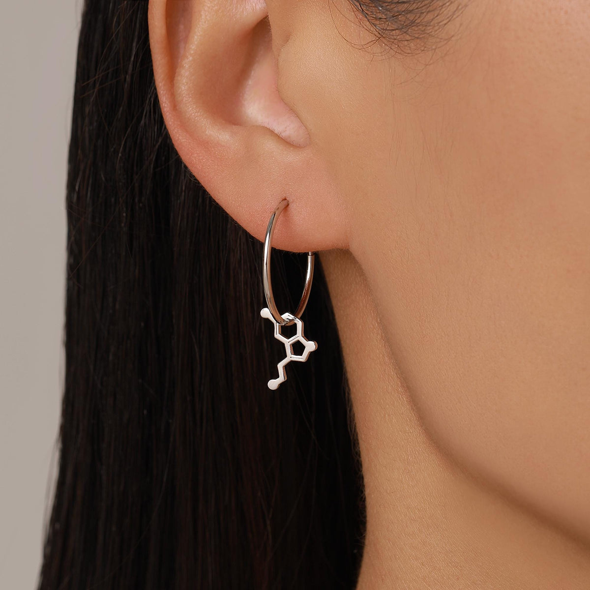 Sterling Silver Serotonin Molecule Hoop Earrings
