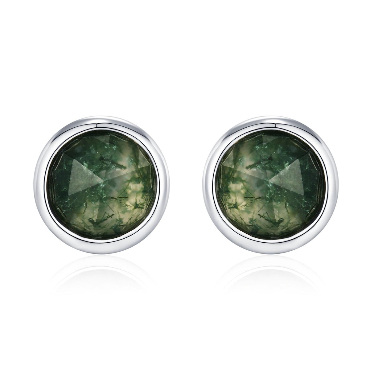 Sterling Silver Moss Agate Stud Earrings