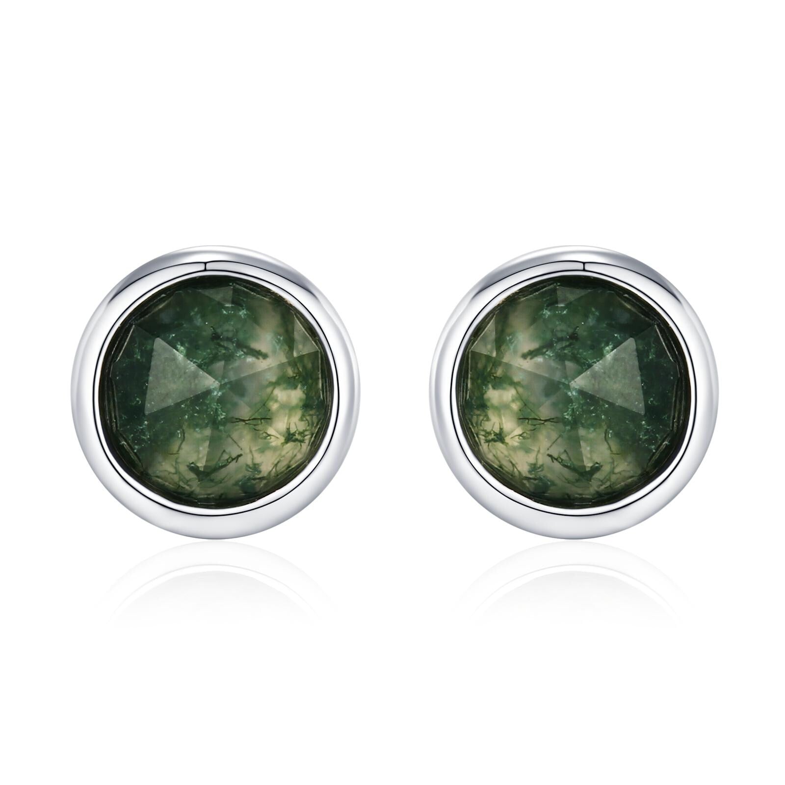 Sterling Silver Moss Agate Stud Earrings