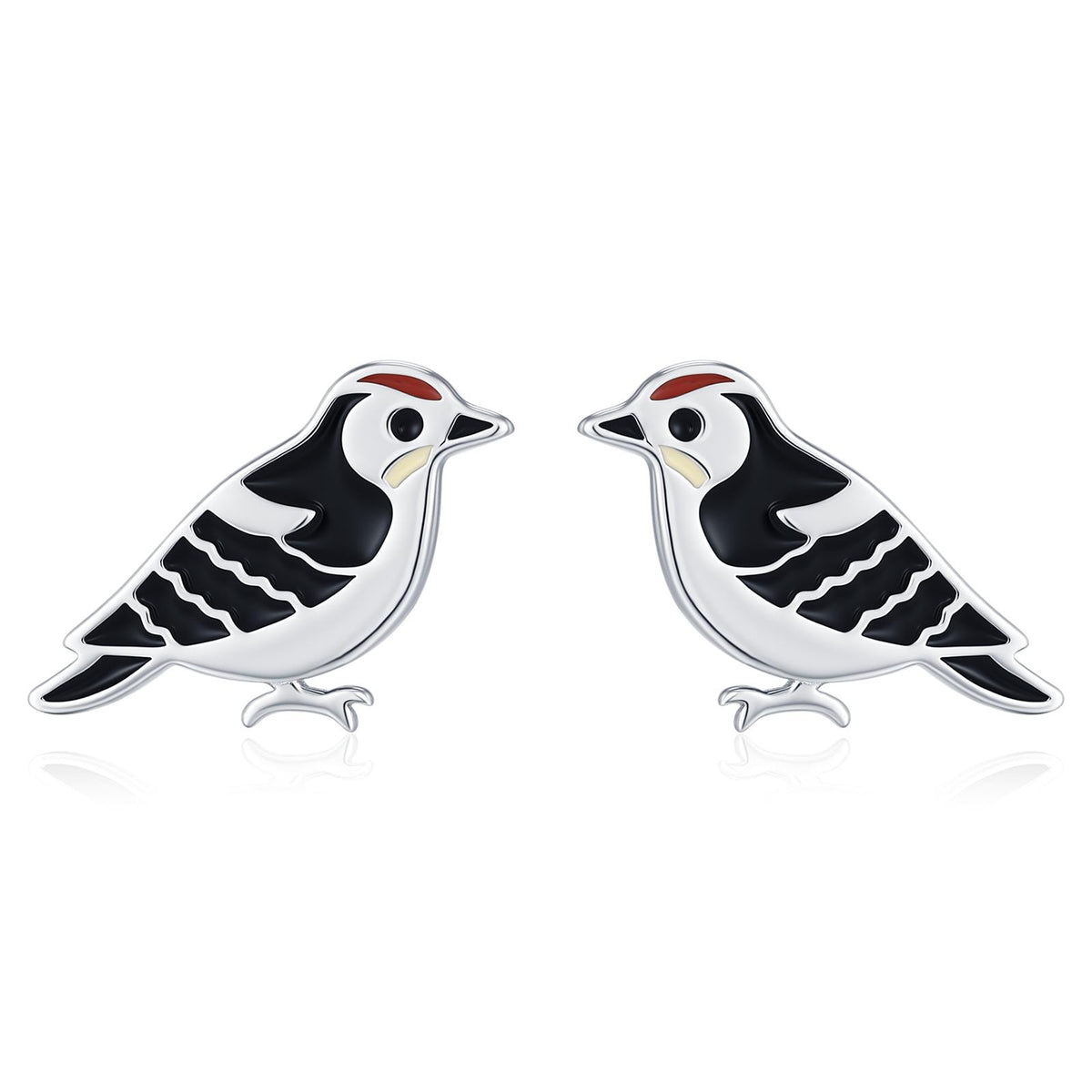 Sterling Silver Woodpecker Bird Stud Earrings