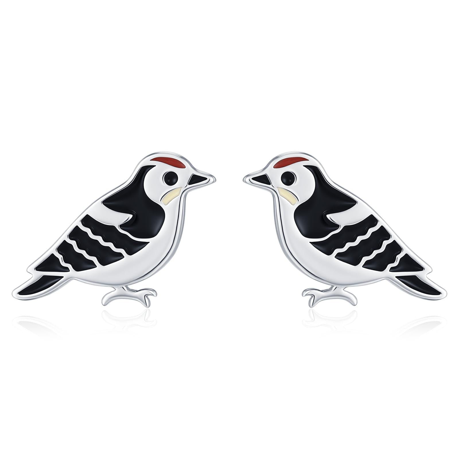Sterling Silver Woodpecker Bird Stud Earrings