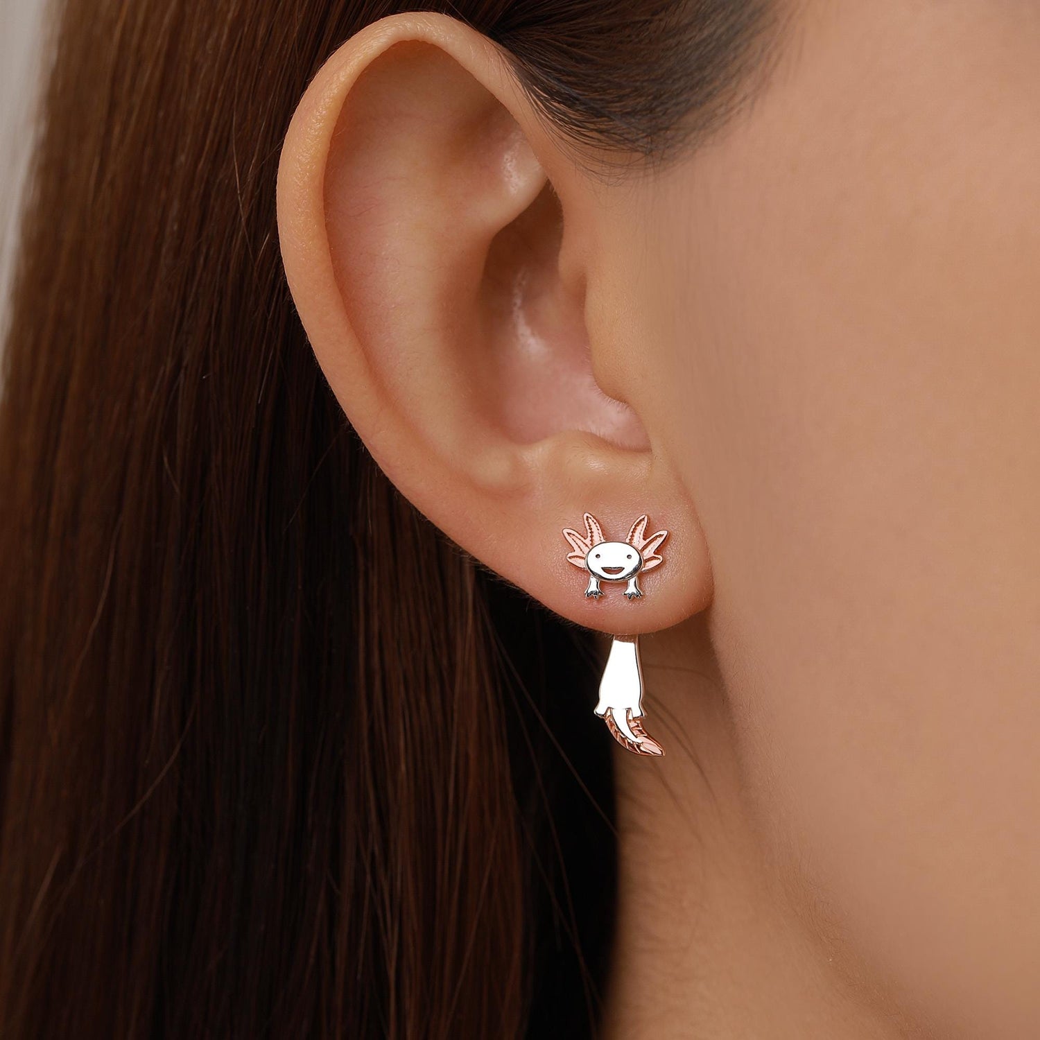 Sterling Silver Two-Tone Axolotl Stud Earrings