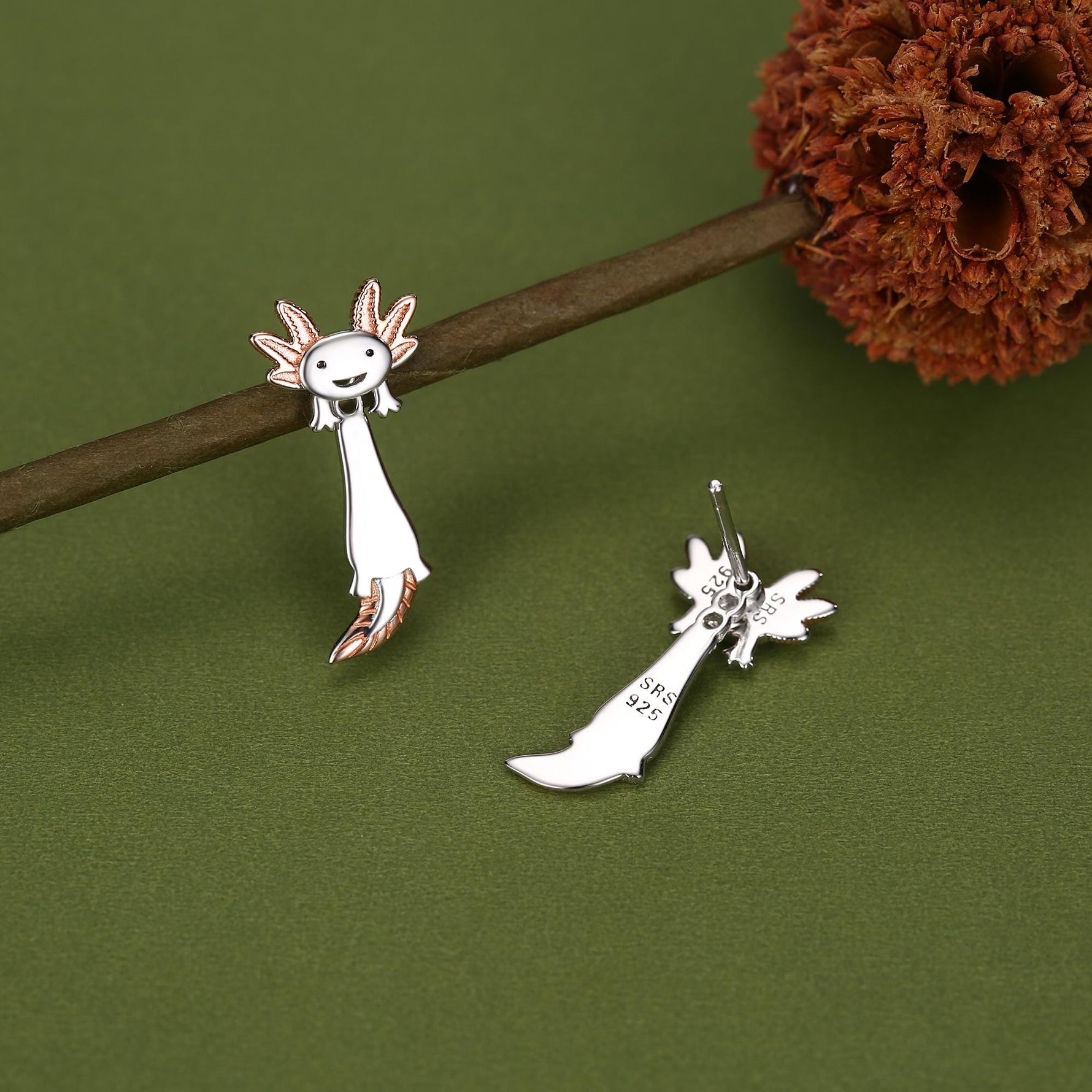 Sterling Silver Two-Tone Axolotl Stud Earrings