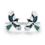 Sterling Silver Enamel Two Magpies Open Ring