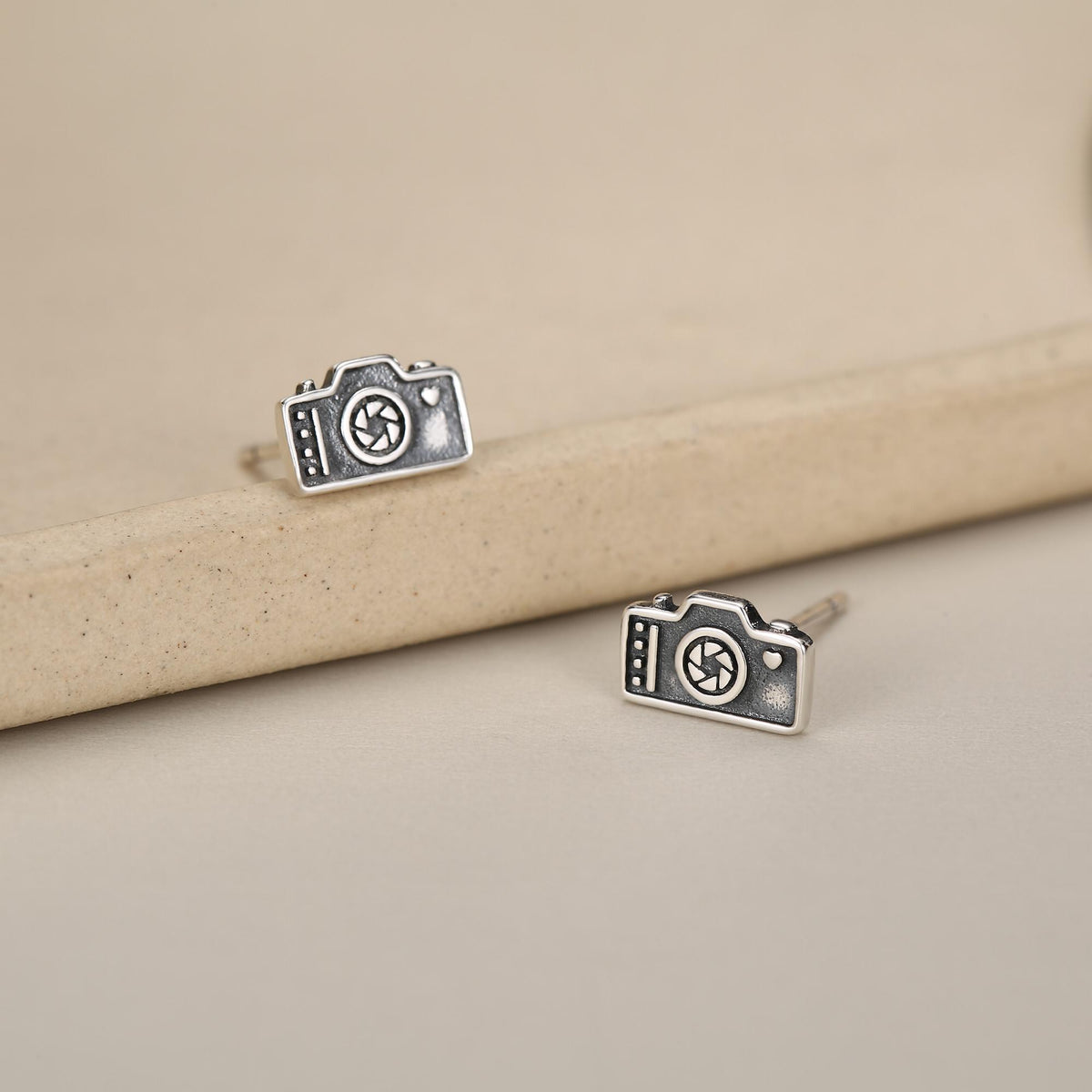 Sterling Silver Camera Stud Earrings
