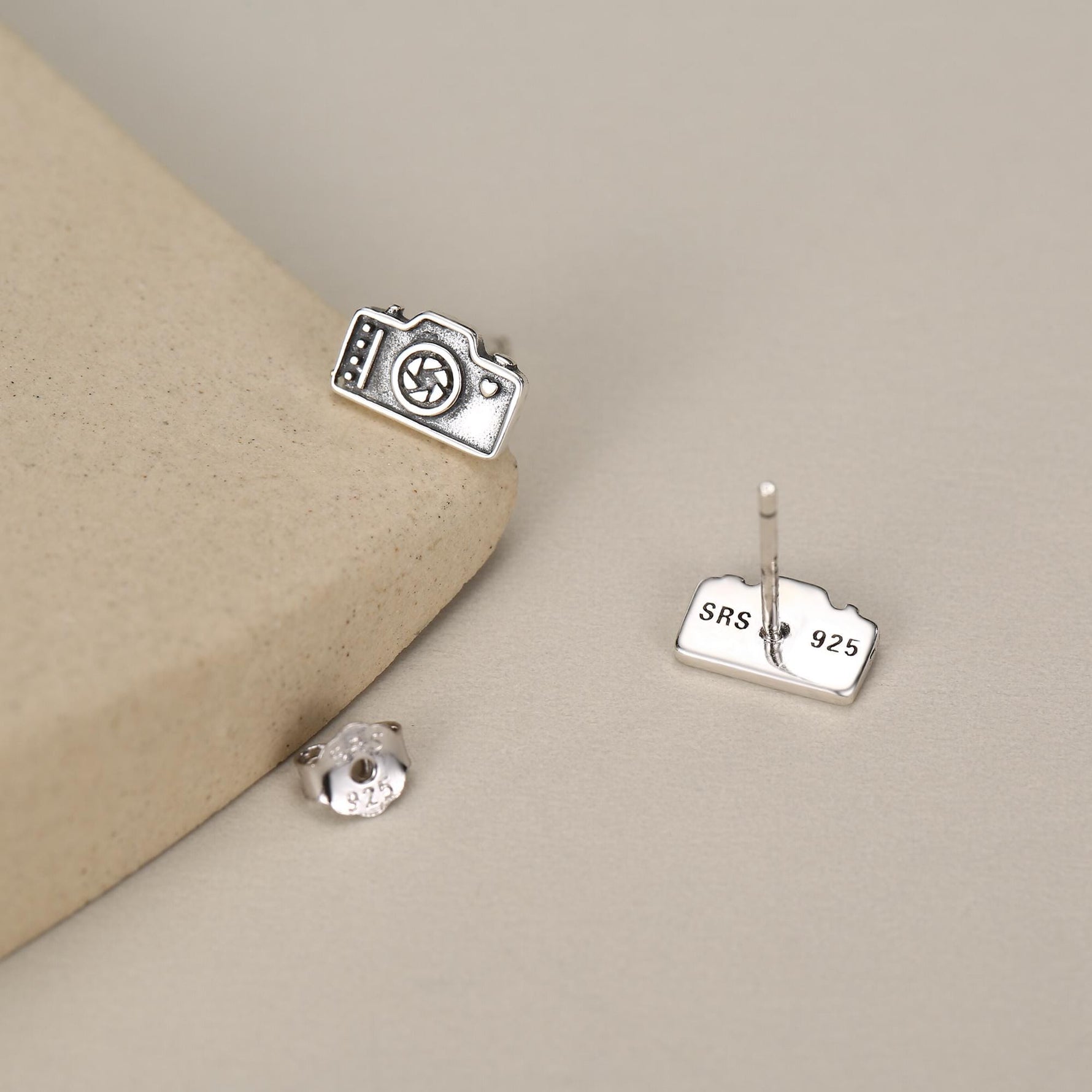 Sterling Silver Camera Stud Earrings