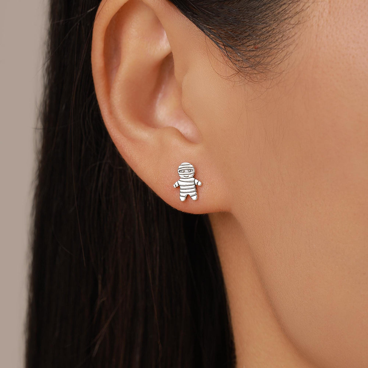 Sterling Silver Mummy Stud Earrings