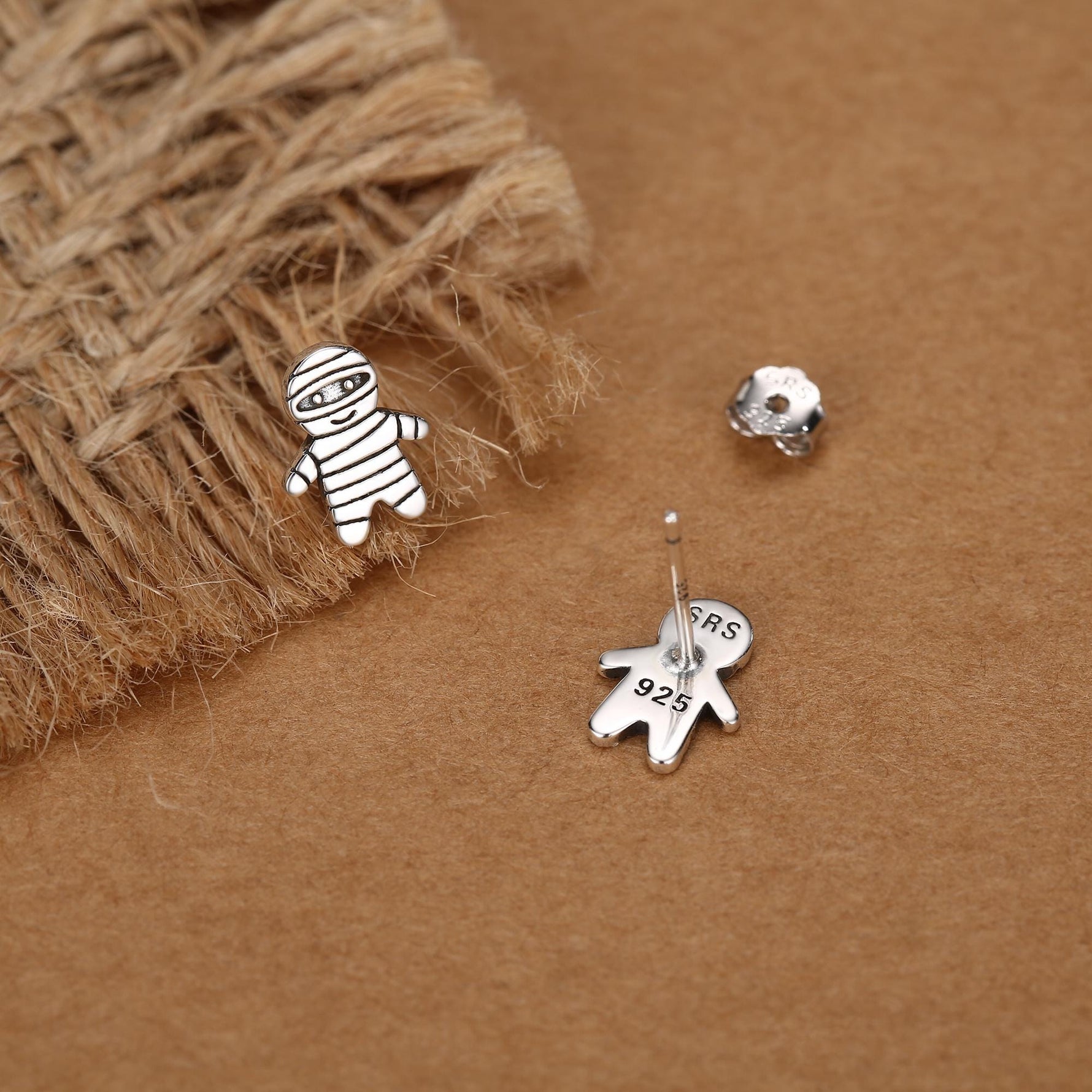 Sterling Silver Mummy Stud Earrings