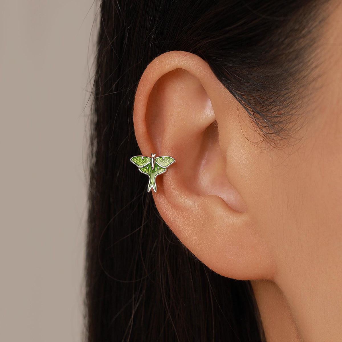 Sterling Silver Green Luna Moth Ear Cuff