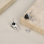 Sterling Silver Bleeding Black CZ Heart Stud Earrings