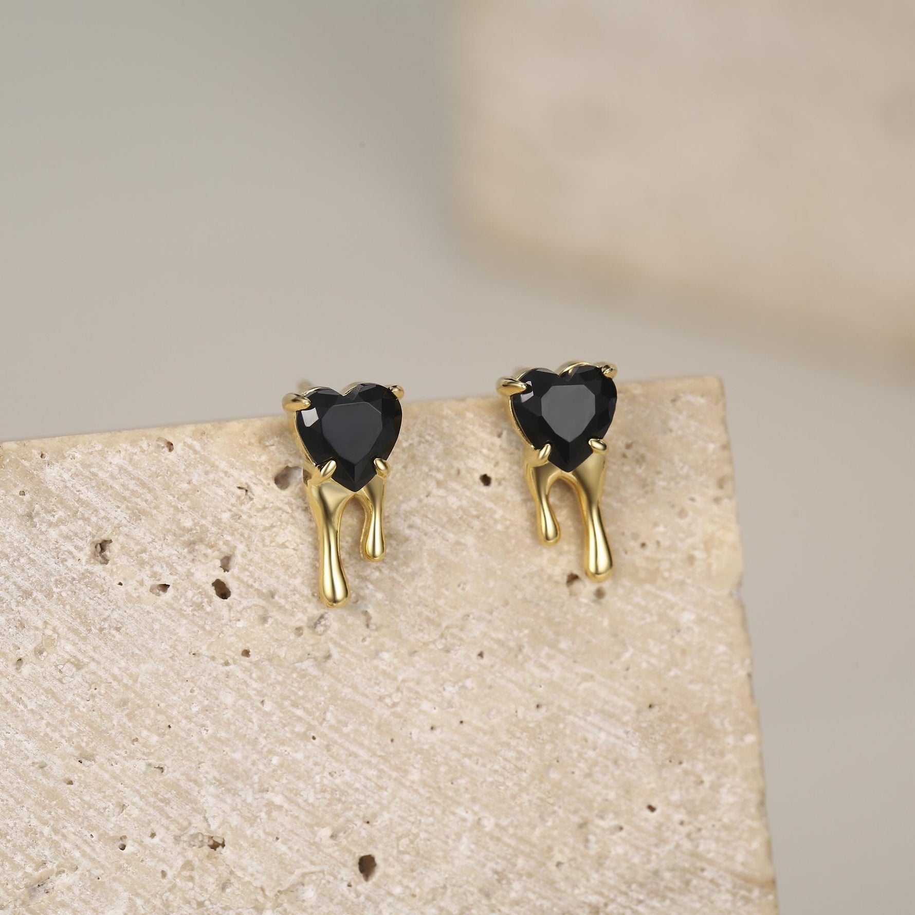 Sterling Silver Bleeding Black CZ Heart Stud Earrings
