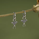 Sterling Silver Luna Moth Charm Hoop Earrings