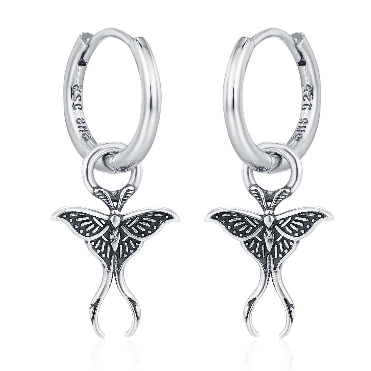 Sterling Silver Luna Moth Charm Hoop Earrings