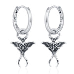 Sterling Silver Luna Moth Charm Hoop Earrings