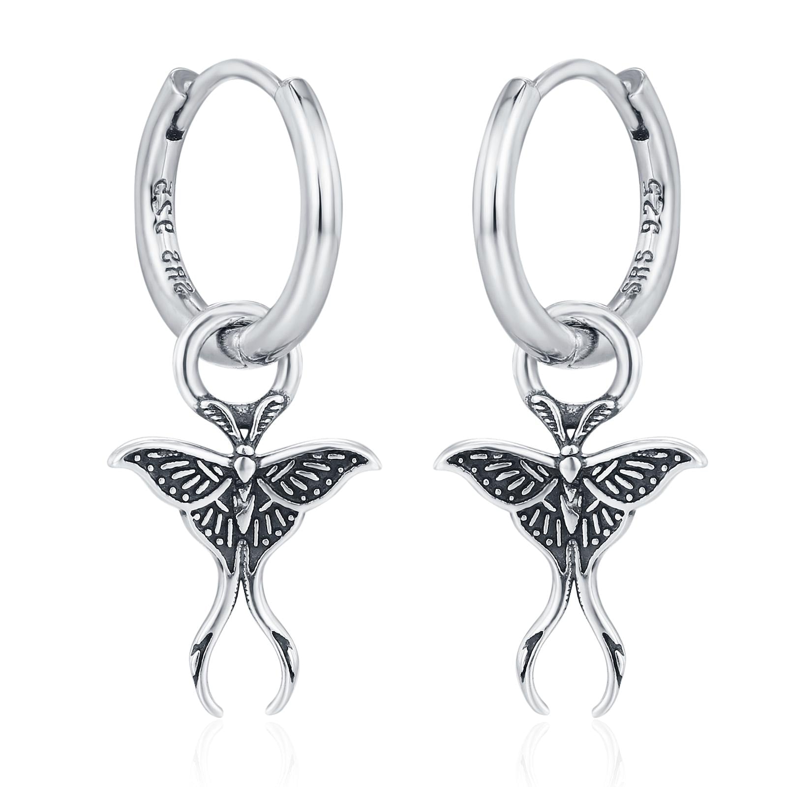 Sterling Silver Luna Moth Charm Hoop Earrings
