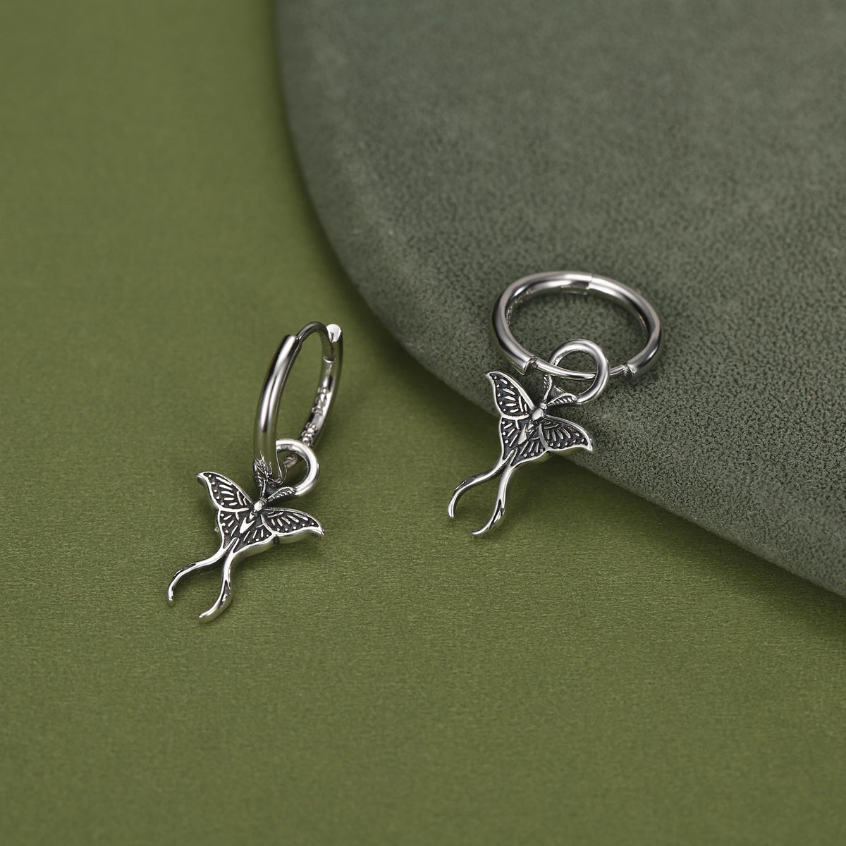 Sterling Silver Luna Moth Charm Hoop Earrings