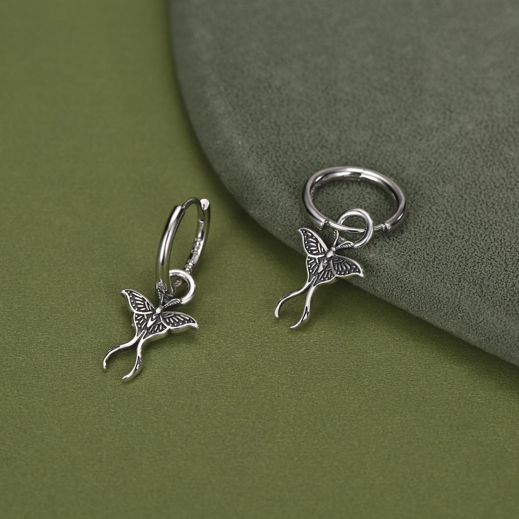 Sterling Silver Luna Moth Charm Hoop Earrings